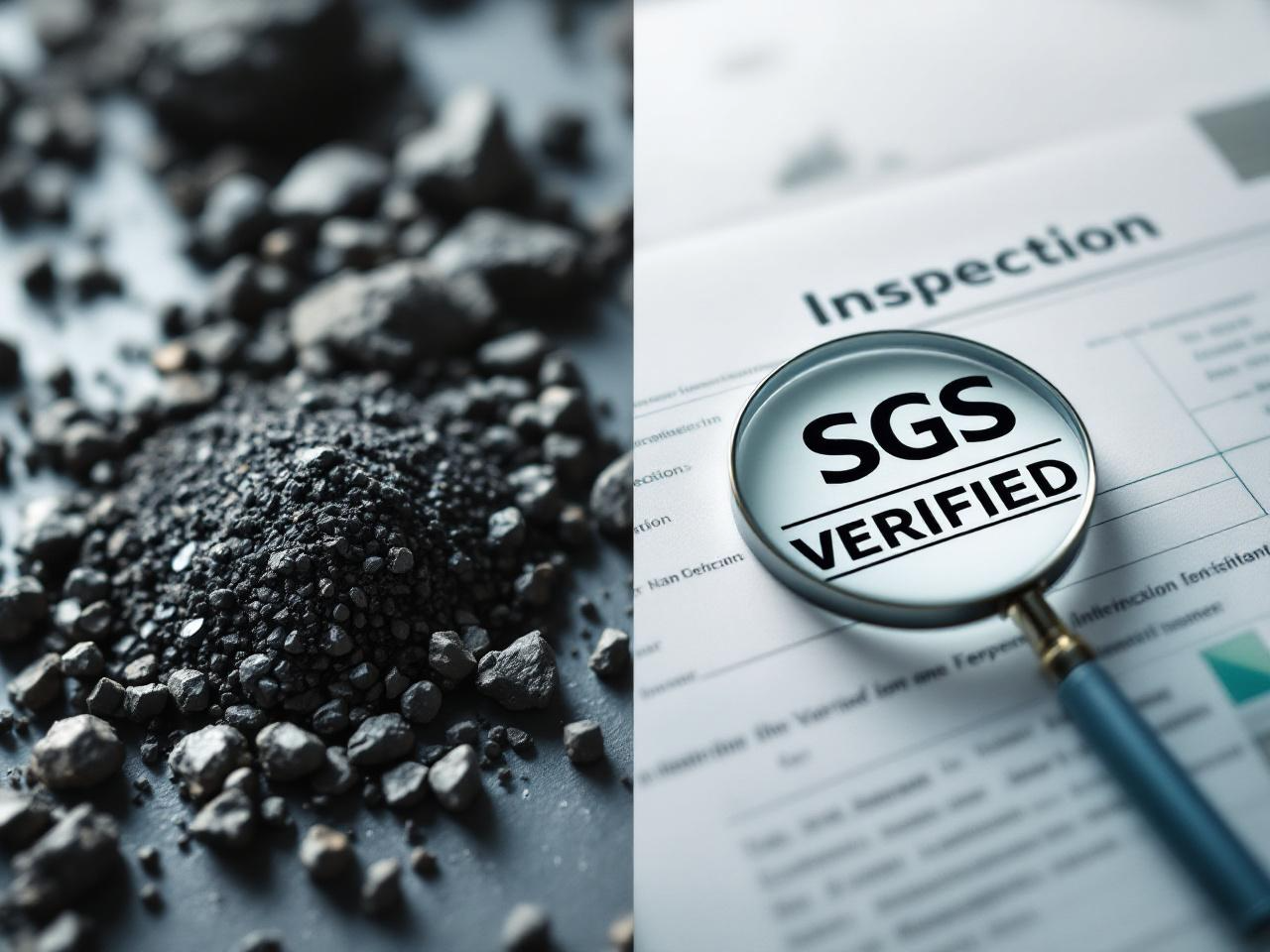 Image depicting SGS verification for Kaolin.om's Iron Ore Concentrate, showing the product and a quality inspection document.